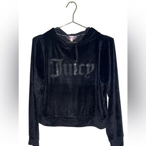 Juicy Couture Black Velour Hoodie Rhinestone 'Juicy' Logo Size Large P2P 22”